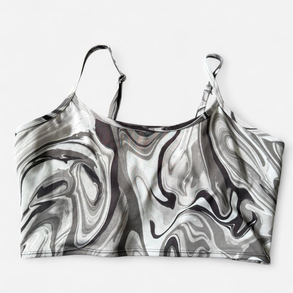 Pink Marble Print Sports Bra Large
